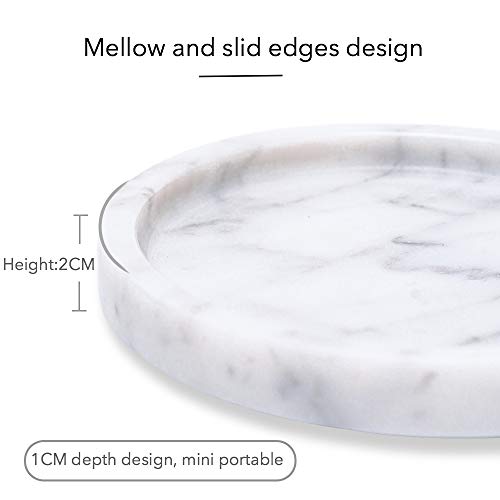 Jimei Natural Marble Round Vanity Tray Jewelry Ring Dish Holder Fruit Serving Tray For Bathroom, Kitchen, Nightstand Or Table Decoration (5.51In (14Cm)) #TOP3