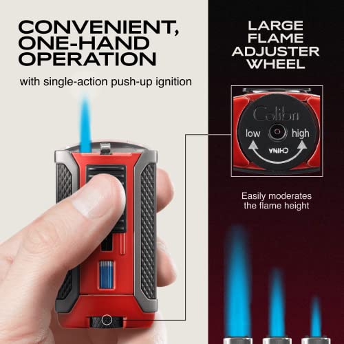 Colibri Apex One-Touch Lighter For - Refillable Butane Torch With Adjustable Flame And Fuel Window - Single-Action Ignition, Portable Design - Metallic Finish With Gunmetal Trim #TOP1