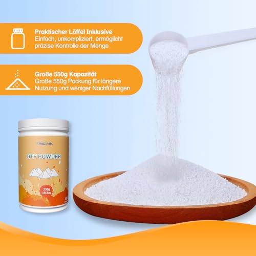 TRILINK DTF Pulver für Sublimation 550g – DTF Transfer Pulver Hot Melt Kleber für Alle DTF Transfer Drucker für Digitale Drucke auf T-Shirts Textilien – DTF Zubehör mit DTF PET Film und Tinte