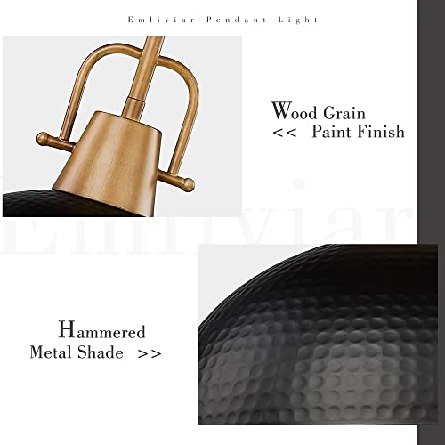Emliviar 10.2 Inch Vintage Pendant Lights For Kitchen Island, 2 Pack Industrial Hanging Light Fixtures With Hammered Metal Shade, Black Finish, V-Ge269Mil-2 Bk+Wd #TOP3