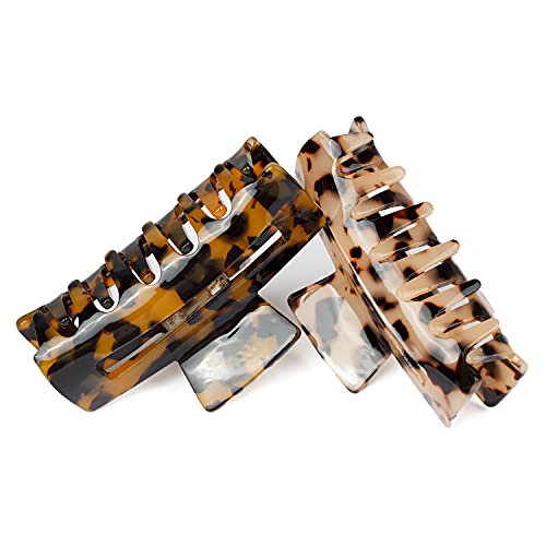 Jiris 2Pcs 3Inches Hair Claw Clips Banana Clips Barrettes French Design Celluloid Leopard Print Large Rectangular Amber Fashion Accessories For Women Hair Clipe #TOP5