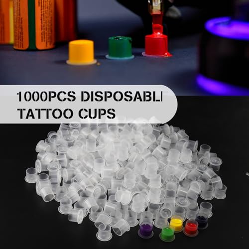 Emalla 1000pcs Small Ink Caps Disposable Tattoo Ink Cups with Base 11mm Clear Plastic Pigment Caps Permanent Makeup Container - Image 2