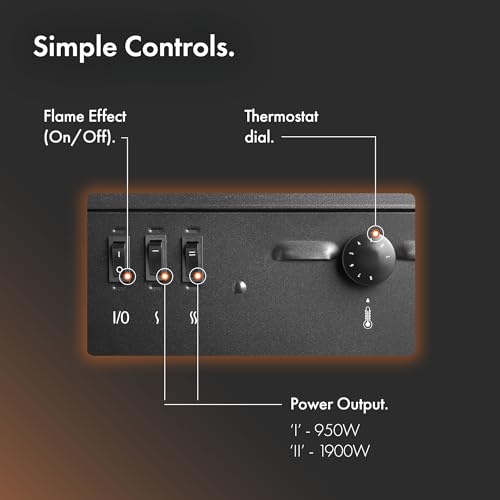 VonHaus Electric Stove Heater 1900W – Electric Fireplace – Indoor Log/Wood Burner Effect, Freestanding Fire, Portable, LED Flame, Adjustable Thermostat, Glass Panel, Black – 2 Year Warranty - Image 6