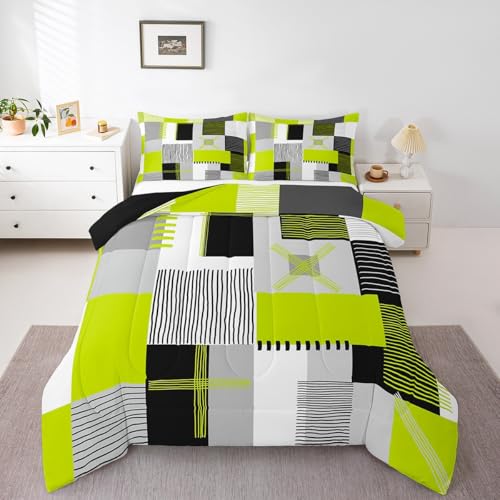 Erosebridal Lime Green Grey Comforter Set Queen Black White Abstract
