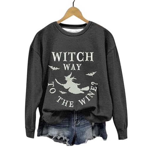 Moletons femininos de bruxa de Halloween Overszied, casual, manga comprida, gola redonda, pulôveres,