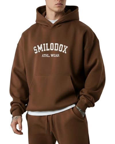 SMILODOX Hoodie Herren Kayson, Oversize Kapuzenpullover mit Frontprint, große Kapuze Sweatshirt, Kängurutasche, weicher Stoff, Warmer Pulli ideal für für Streetstyle, Alltag und Freizeit