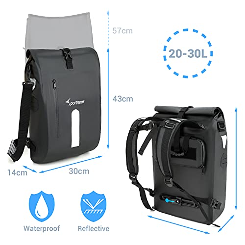 Sportneer Pannier Bag for Bike 20L & 30L, Waterproof Bicycle Rear Seat Trunk Bag, 3-in-1 Saddle Pack, Backpack, Carrier… - Image 4