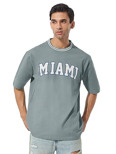 Image of Maniac Mens Printed Round Neck 3 /4th Sleeve Mustard Cotton Oversized T-Shirt