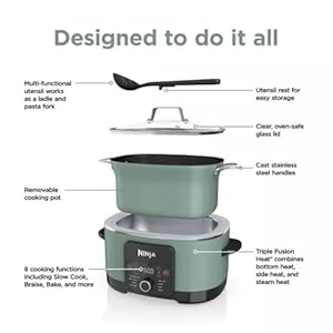 Ninja foodi possiblecooker pro 85 quart multi cooker with 8 in 1 slow cooker dutch oven steamer more glass lid integrated spoon nonstick oven safe pot to 500f sage green  urban country home decor