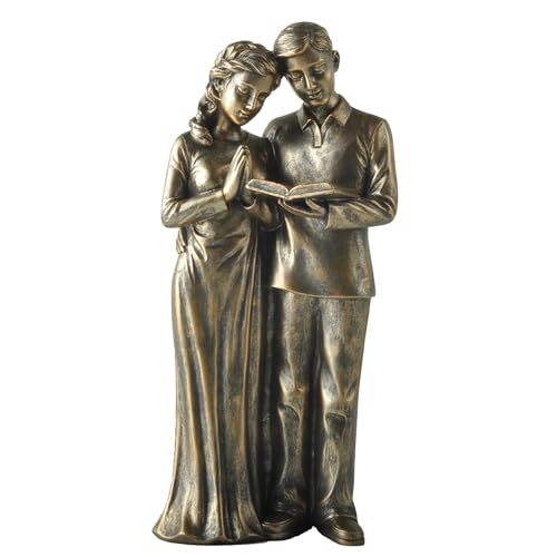 Estatua pareja rezando resina 8 pulg bronce