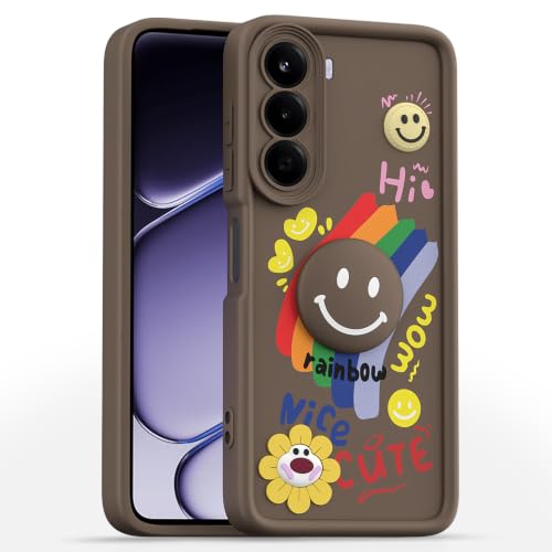 Image of Pikkme Back Cover for OnePlus Nord CE 6 Lite 5G | Soft Silicone| Cute Rainbow Smile & 3D Cartoon Flower Design | Shockproof Raised Camera Protection Bumper Case (Brown)