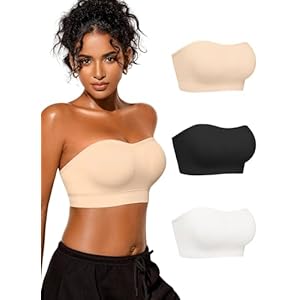 Strapless Bras for Women, S-XL, Non-Slip Silicone Padded Bandeau Bra with Free Clear Strap, Wireless Tube Top Bralette