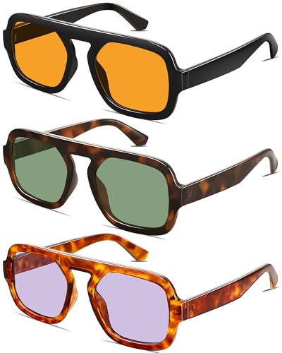 YMRFW Retro Square Aviator Sunglasses for Women Men 70s Vintage style Shades Trendy Flat Top UV Protection Sun Glasses — view 2