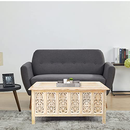 Rectangular Wooden Coffee Table,Vintage Coffee Table Wood, Modern Wooden Coffee Table, Side Tables, Entryway Table, Living Room Side Table For Magazines, Books And Plants-36X18 Inch White Wash #TOP1