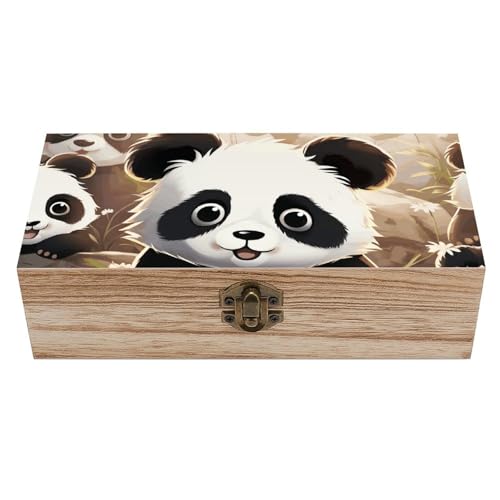 JTKLQBN Caja de almacenamiento grande de madera con tapa y cierre frontal, organizador de escritorio de oficina con diseño de panda y animales, bonita caja de recuerdos, cajas de recuerdos, cajas de