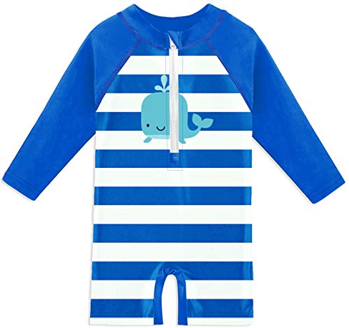 BesserBay Baby Raglan Sleeve UPF 50+ Whale Swimsuit Blue Striped Swimwear for Baby Boy 18-24 Months