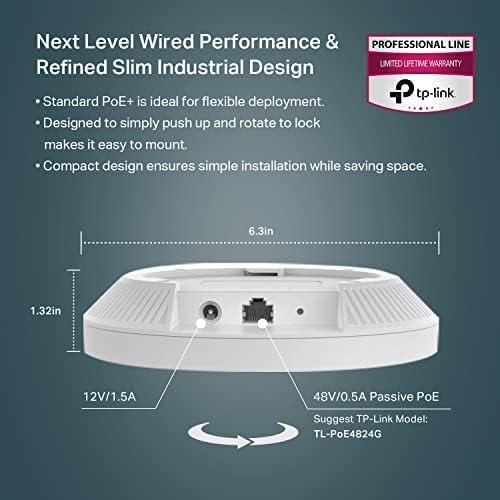 TP-Link EAP610 Ultra-Slim Wireless Access Point | Omada True Wi-Fi 6 AX1800 | DC Adapter Included | Mesh, Seamless Roaming, WPA3, MU-MIMO | Remote & App Control | PoE+ Powered | Multi Control Options