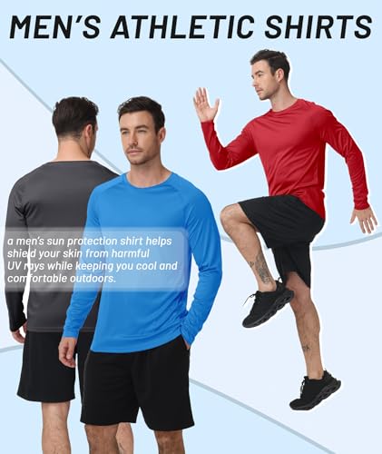 UV Shirts for Men Rashguard UPF 50+ Long Sleeve Shirts Crew Neck Tee Pool Shirt for Men SPF Top for Mens Fast Dry Summer Workout Cool Fishing Shirt
