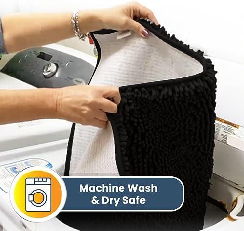 Muddy Mat® AS-SEEN-ON-TV Highly Absorbent Microfiber Door Mat and Pet Rug, Non Slip Thick Washable Area and Bath Mat Soft Chenille for Kitchen Bathroom Bedroom Indoor and Outdoor - Black XL 59"X35"