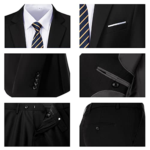 Men's Casual Suit 2-Piece Slim Fit Suits,Black Solid 2 Button Blazer Prom Wedding Tuxedo For Men Suit Jacket And Pants With Tie M #TOP5