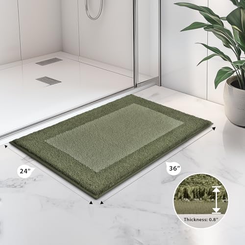 anllugs Bathroom Rugs 24" x 36", Non-Slip Extra Soft Absorbent Bath Rugs, Machine Washable Quick Dry Bath Mats for Bathroom Floor, Shower, Bathtub and Sink, Olive Green & Green by anllugs - Used condition - Image 2