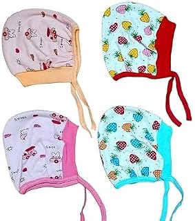 PEARSILK New Born Infant Baby Soft Pure Cotton Caps, Hosiery Cotton Tie Knot Bonnet Hat Set, Multicolour, 0-6 Months, Pack... Price In India