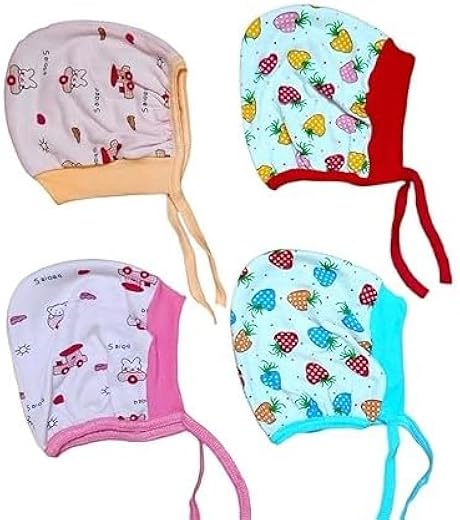PEARSILK New Born Infant Baby Soft Pure Cotton Caps, Hosiery Cotton Tie Knot Bonnet Hat Set, Multicolour, 0-6 Months, Pack...