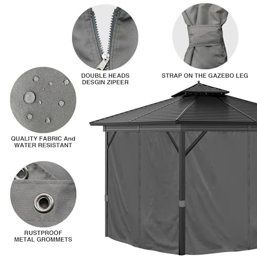 Mogtuo 10'x12' Privacy Gazebo Curtains Outdoor Waterproof, 4-Panels Sidewall Curtain Universal Replacement with Zipper for Patio, Backyard, Garden (Only Curtains, Grey) by Mogtuo - Used condition - Image 3