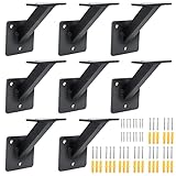 RealPlus Handrail Brackets for Staircase Heavy Duty Steel Stair Railing Brackets Stairway Support Hardware for Wood Flat Square Railings, Pack of 8