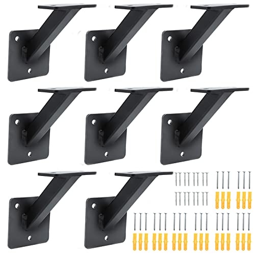 RealPlus Handrail Brackets for Staircase Heavy Duty Steel Stair Railing Brackets Stairway Support Hardware for Wood Flat Square Railings, Pack of 8