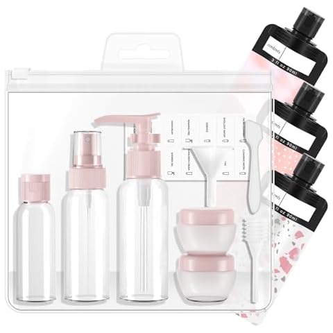 ANNGO Travel Bottles Containers for Toiletries,Travel Bottles Set for Toiletries,TSA Approved Leakproof Travel Size Containers Jars,Suitable for Cosmetics Shampoo Conditioner Lotion (12 PACK), pink Cover