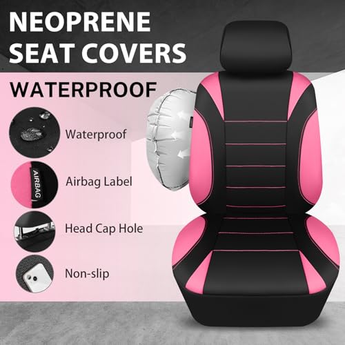 CAR PASS Waterproof Car Seat Covers Full Sets, Universal Fit Seat Covers for Cars, EVA Neoprene Seat Cover Set Full Sets, Interior Covers for Auto SUV,Vans,sedans, Trucks,(Black Pink) by CAR PASS - Used condition - Image 3