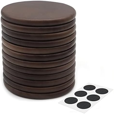 SIJDIEE 4 Inch Wood Drink Coasters, 12 Pack Round Bulk Wooden Coasters with Non-Slip Silicon Dot Stickers for Bar Kitchen Home Dinner Table Decor