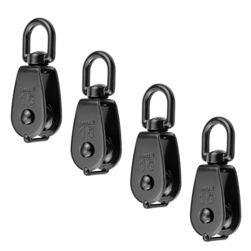 Antrader Single Pulley Block,M15 Pulley Block 304 Stainless Steel Lifting Wire Crane Pulley Roller Wire Rope Hanging Wire Towing Wheel,Black,4Pcs