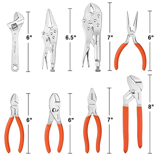 Valuemax 8-Piece Pliers And Wrench Set, Includes Linesman Pliers, Locking Pliers, Needle Nose Pliers, Groove Joint Pliers, Slip Joint Pliers, Diagonal Pliers, Adjustable Wrench, Dipped Handle #TOP7