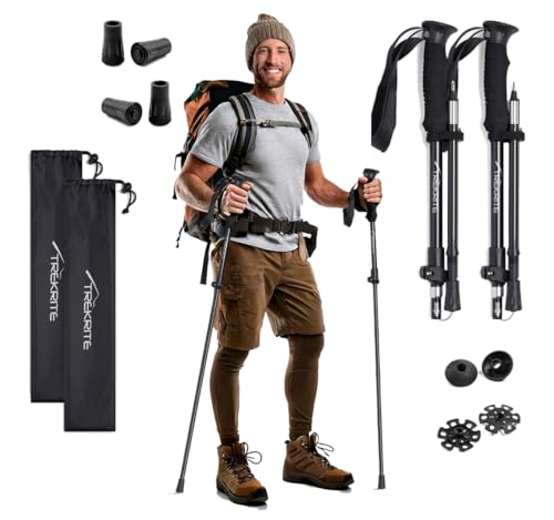 Folding Walking/Hiking/Trekking Poles/Sticks - Lightweight Unisex with Accessories (1pc or 2pc / set/pair / 2 sizes) - Trekrite (Small, Pair)