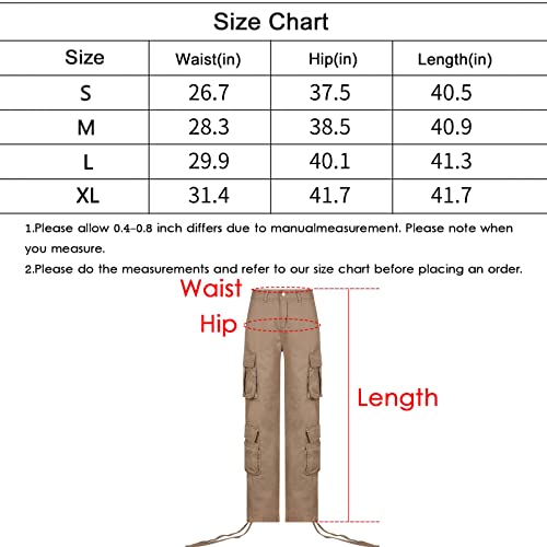 Guyongz Women's Cargo Pants Jeans Baggy Y2K Wide Leg Straight Parachute Pants Streetwear Casual Pants For Women With Pockets A-Green #TOP6