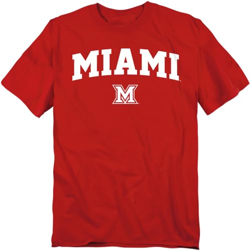 LOGOVISION Miami University One Color Arched Unisex Adult T Shirt, Red, Large