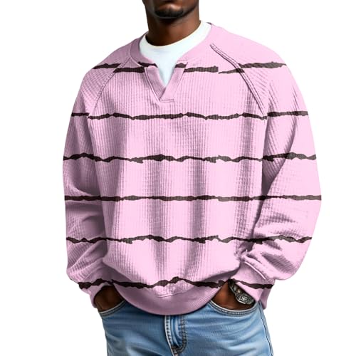 Men's Stripe Printed Fashion Blouse Pullover Long Sleeve Plus Size T Shirts 2026 Casual Loose V Neck Shirt Tops