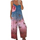 ZDRZK Grey Jumpsuit For Women Cute Butterfly Print Jumpsuits Casual Sleeveless Spaghetti Strap Wide