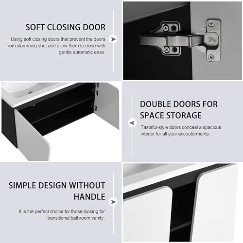 40\" Bathroom Vanity with Sink, 40 Inch Floating Bathroom Vanity, Single Sink Bathroom Vanity Combo, Modern Bathroom Vanity, Black Wall Mounted Cabinet Set (084-L, 40\'\'W x 20\'\'D)
