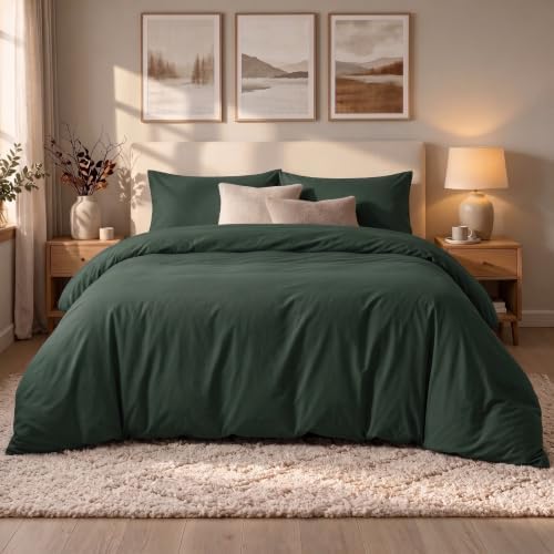 Dreamzie - Bettwäsche 200x200 3teilig - Bettbezug + 2 Kissenbezüge 50x70 | Grün · 100% Mikrofaser · Bettdeckenbezug · Reißverschluss · OEKO-TEX · Bügelfrei · Pflegeleicht · Atmungs