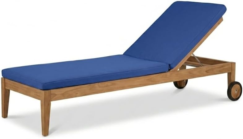 Hives & Honey Clearwater Teak Chaise Lounge Chair with Premium Outdoor Cushion, Outdoor Adjustable Reclining Pool Lounger with Wheels, Fully Assembled, Tan