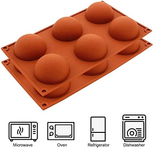 2 Pack Semi Sphere Silicone Mold with 10x Disposable Pastry Bag Icing Piping Bags for Making Hot Chocolate Bomb, Cake, Jelly, Dome Mousse.Dia:2.6inches… (6 Holes)
