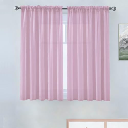 SpaceDresser Basic Rod Pocket Sheer Voile Window Curtain Panels Light Pink 1 Pair 2 Panels 38 Width 45 Inch Long for Kitchen Bedroom Children Living Room Yard（Light Pink, 38W x 45L）