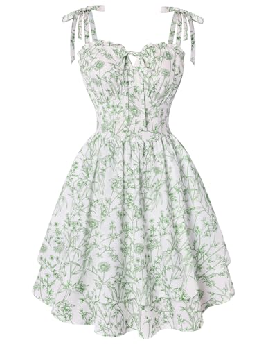 Scarlet Darkness Floral Mini Dress for Women Teens Summer 2026 Fairy Corset Sundress Graduation Dresses Green Floral L