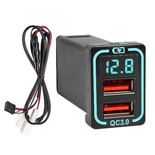 Anina QC3.0 Car Charger for Toyota, 18W Dual USB Port Powered by Cigarette Lighter with Digital Voltmeter, Panel Flush Mount USB Socket for Tundra Corolla Highlander, Vehicle Dash Port 1.34