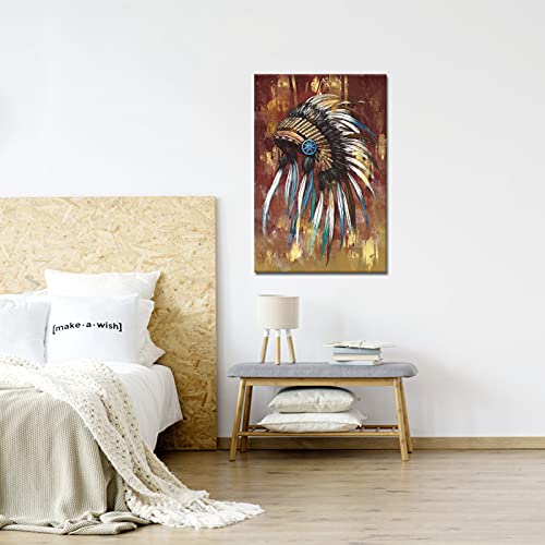 Ryounoart Native American Canvas Art Indian Chief Painting Wall Decor Rustic Southwest Pictures Gallery Wrapped 24"X36" #TOP3