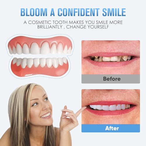 Fake Teeth, 2 PCS Veneers Dentures Socket for Women and Men, Veneers for Temporary Tooth Repair Upper and Lower Jaw, Protect Your Teeth and Regain Confident Smile, Bright White