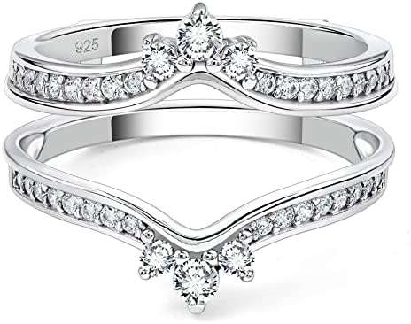 SHELOVES Crown Wedding Ring Guard Enhancers Round Cubic Zirconia 925 Sterling Silver Stack Wrap for Women Sz 6